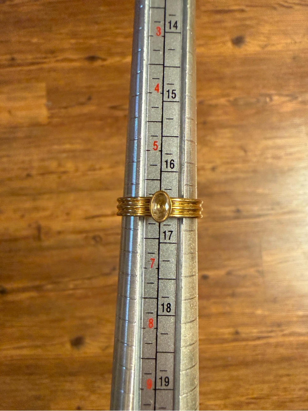 Gold Ribbed Oval Stone Ring | Size 6 - Picture 6 of 6